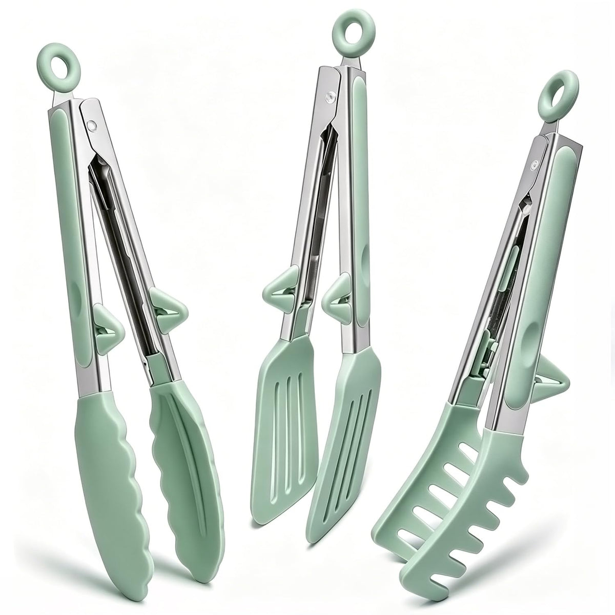 9" Kitchen Tongs for cooking with Silicone Tips, 3Pcs Serving Tongs, Blue