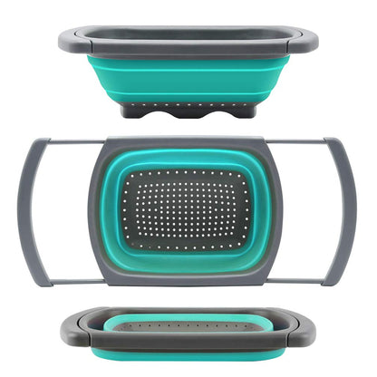 Qimh Colander collapsible, Colander Strainer Over The Sink Vegetable Fruit Strainer Basket (6 Quart) with Extendable Handles, New Kitchen Essentials
