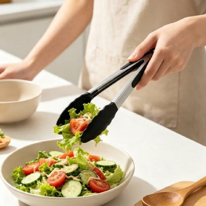 9 & 12 Inch Food Grade Silicone Food Tongs, Heat Resistant Anti-Scald Stainless Steel Kitchen Tongs, Non-Slip Rustproof BBQ Grill Tongs for Salad, Bread, Steak, Buffet, Baking Home Kitchen Use