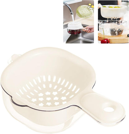 Small Fruit Colander,Fruit Rinser Strainer Container Dual-Layer Vegetable Cutting And Draining Basket,Watermelon Bowl With Strainer For Mini Berry And Tomato Grape Washer (White)