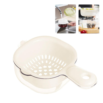 Small Fruit Colander,Fruit Rinser Strainer Container Dual-Layer Vegetable Cutting And Draining Basket,Watermelon Bowl With Strainer For Mini Berry And Tomato Grape Washer (White)