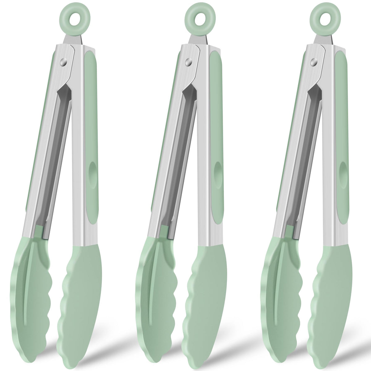 HOTEC Silicone Kitchen Tongs for Cooking, 9-Inch Serving Tongs, Set of 3