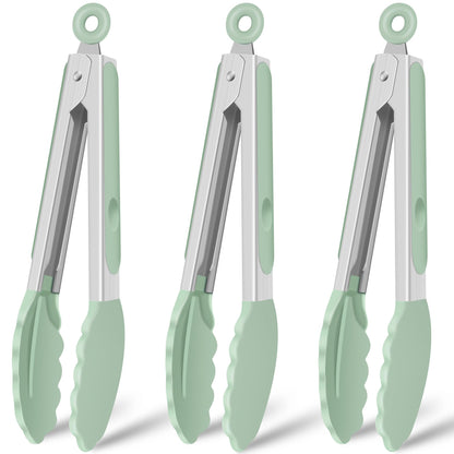 HOTEC Silicone Kitchen Tongs for Cooking, 9-Inch Serving Tongs, Set of 3