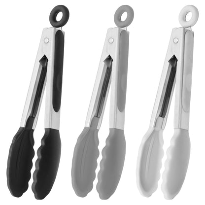 HINMAY Mini Tongs with Silicone Tips 7-Inch Serving Tongs, Set of 3 (Red Blue Green)