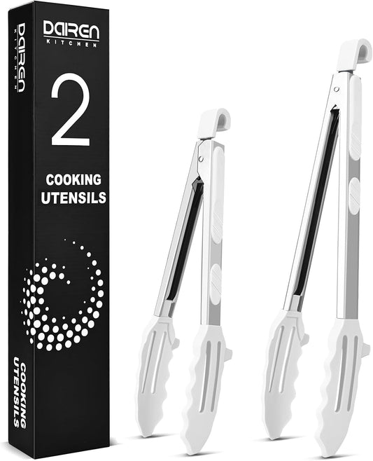 Stainless Steel Kitchen Utility Tongs with Silicone Tips, 2 Pack-9" and 12"