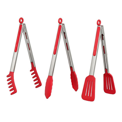 HST 3 Pack Kitchen Tongs, Non Stick Stainless Steel 9 Inch Tongs