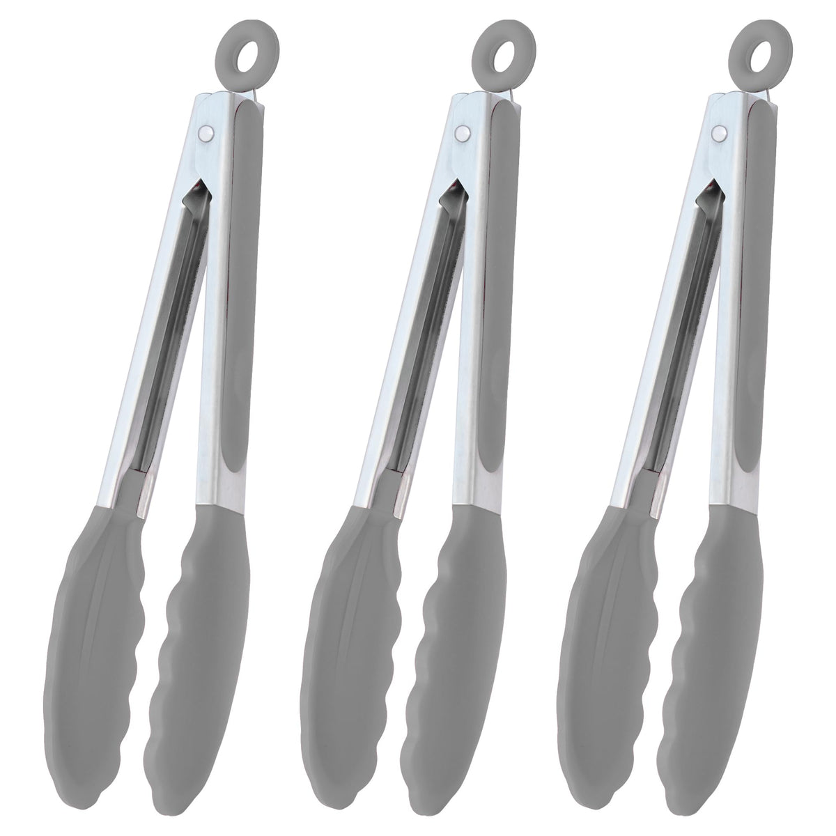 HINMAY Serving Tongs 9" Cooking Tongs with Silicone Tips, Set of 3 (Black)