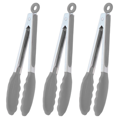 HINMAY Serving Tongs 9" Cooking Tongs with Silicone Tips, Set of 3 (Black)