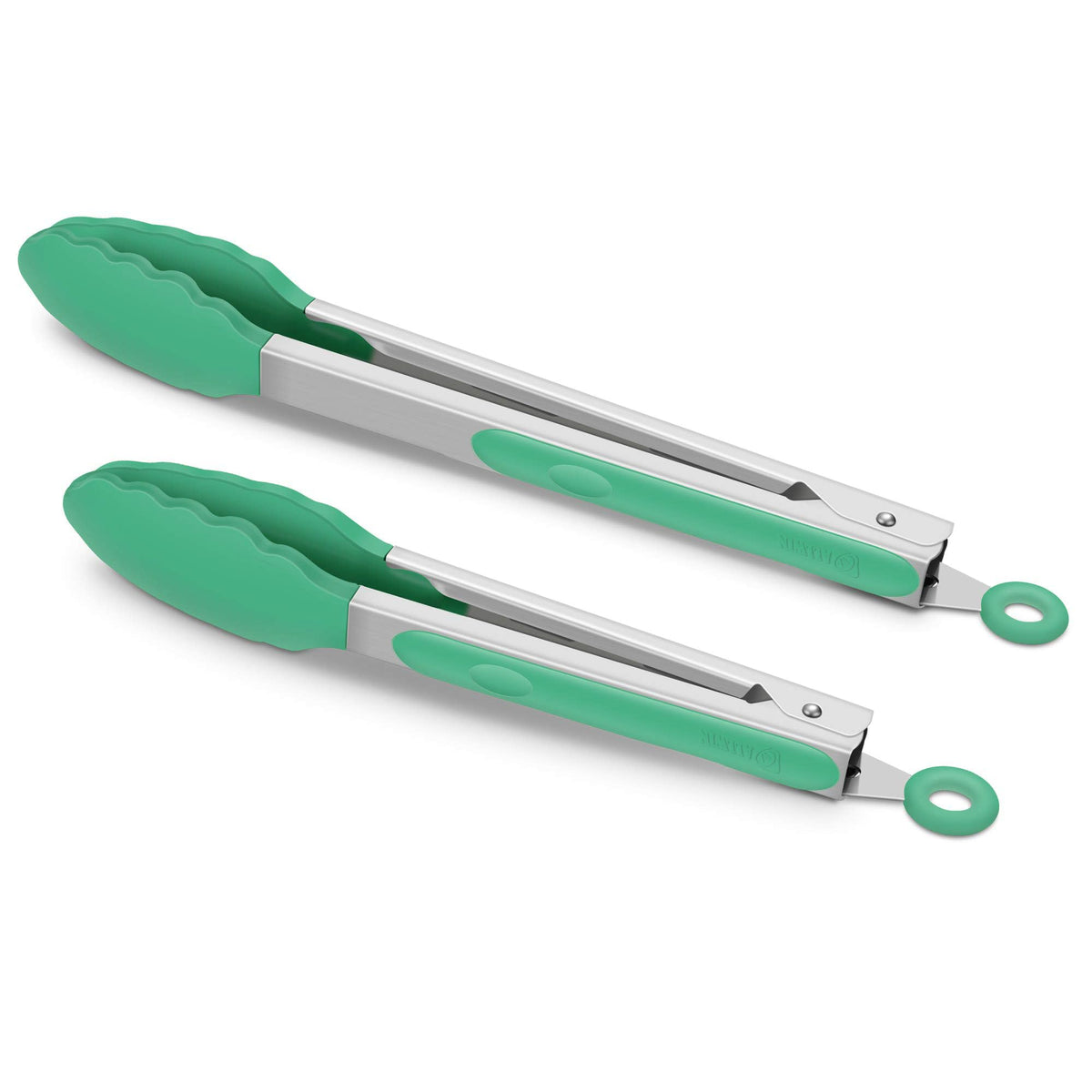 2 Pack Silicone Kitchen Tongs, 9 & 12 Inch, Stainless Steel, Red