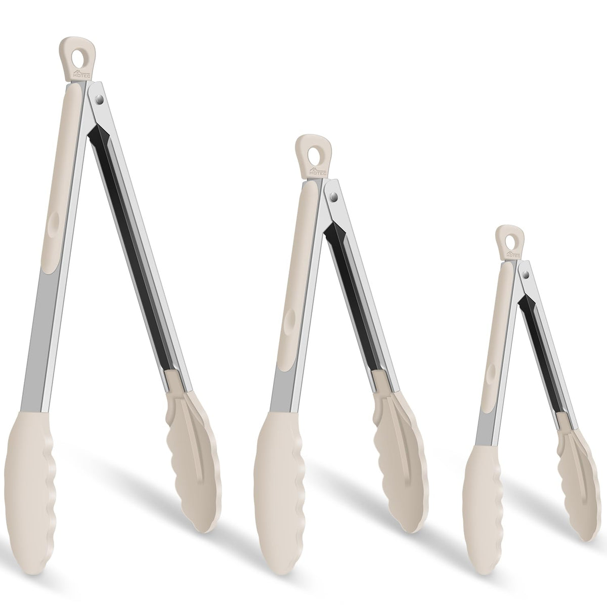 HOTEC Stainless Steel Kitchen Tongs with Silicone Tips, Set of 2-9" and 12"