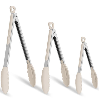 HOTEC Stainless Steel Kitchen Tongs with Silicone Tips, Set of 2-9" and 12"