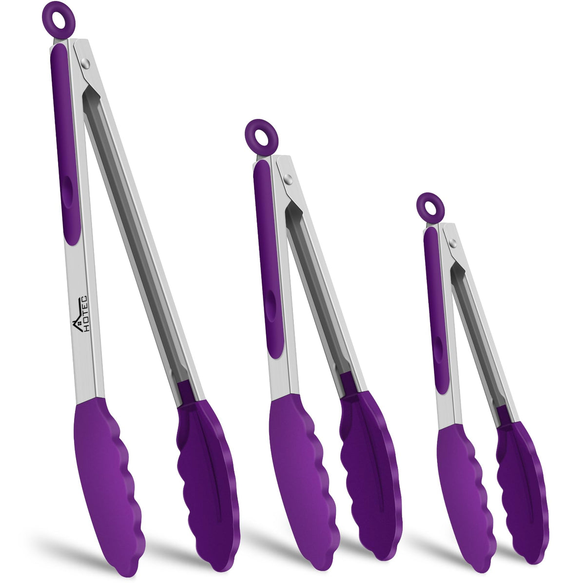 HOTEC Stainless Steel Kitchen Tongs with Silicone Tips, Set of 2-9" and 12"