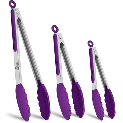 HOTEC Stainless Steel Kitchen Tongs with Silicone Tips, Set of 2-9" and 12"