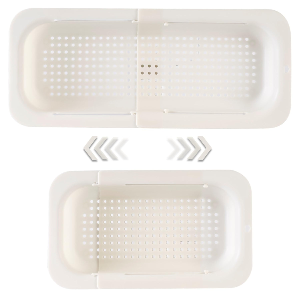 Extendable Sink Colander Strainer Basket - Wash Vegetables and Fruits, Drain Cooked Pasta and Dry Dishes - Adjustable Over the Sink Colander Collapsible Drainer Basket - White