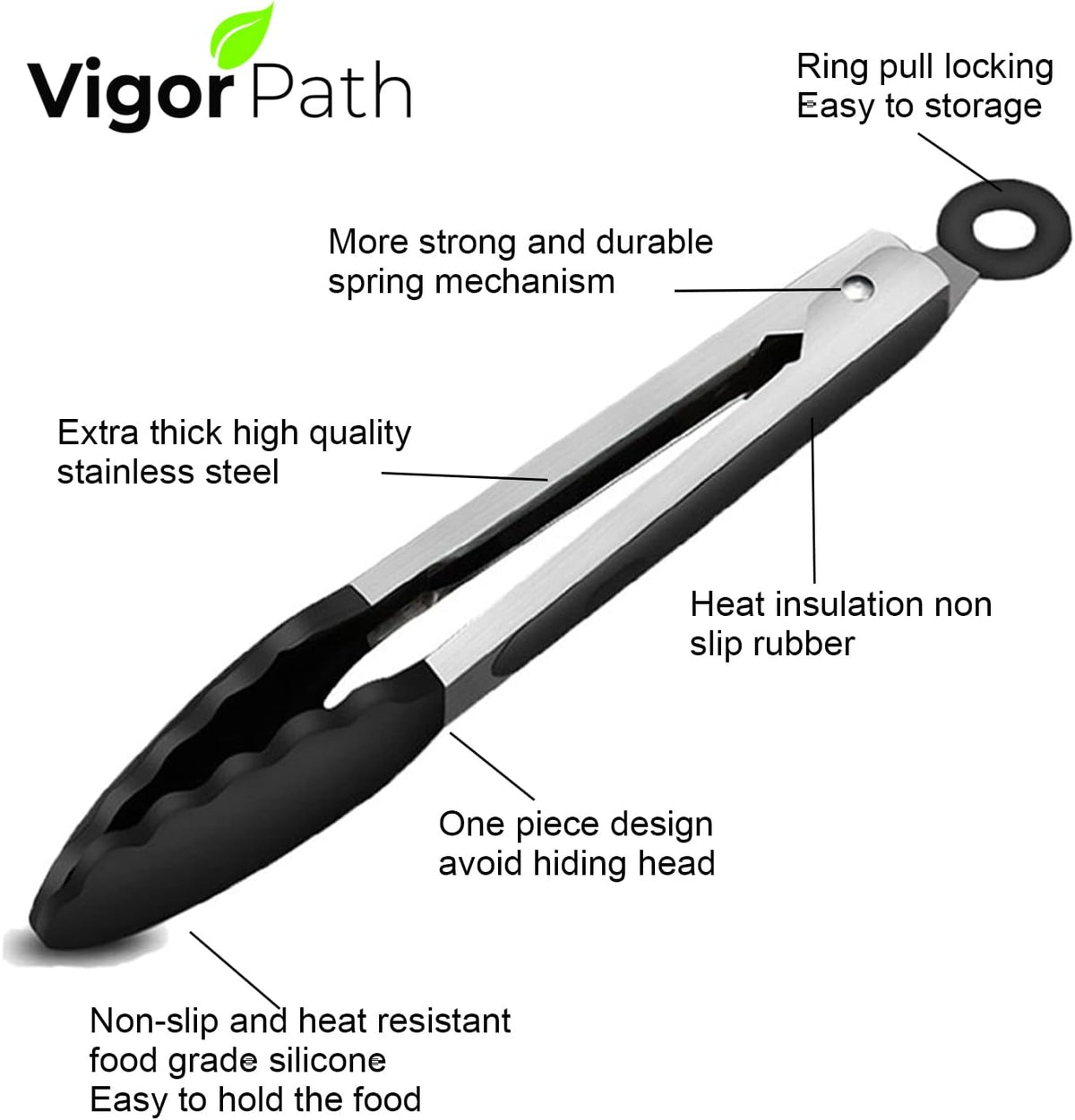 2-Pack of 9" (Small) & 12" (Large) Kitchen Tongs Set: Non-Stick Silicone-Stainless Steel Cooking Tongs, BPA Free, Heat Resistant (480°F) - Non-Slip Grip & Locking Metal Food Tongs (Black)