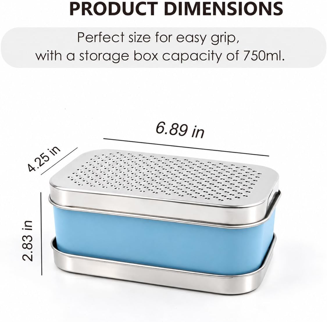 Cheese Grater with Storage Container, Box Grater Stainless Steel for Vegetables, Cheese Shredder 2 Sharp Blades for Fine & Coarse, Non-Slip Base, Lemon Zester, Includes Cleaning Brush (Blue)