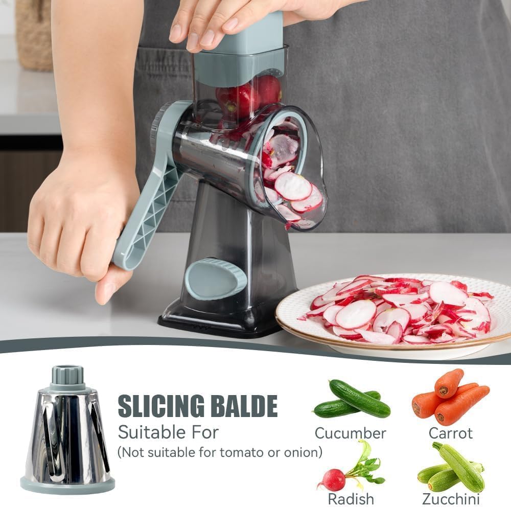 KEOUKE Rotary Cheese Grater, Hand Crank Shredder Slicer, Snow Cone Maker