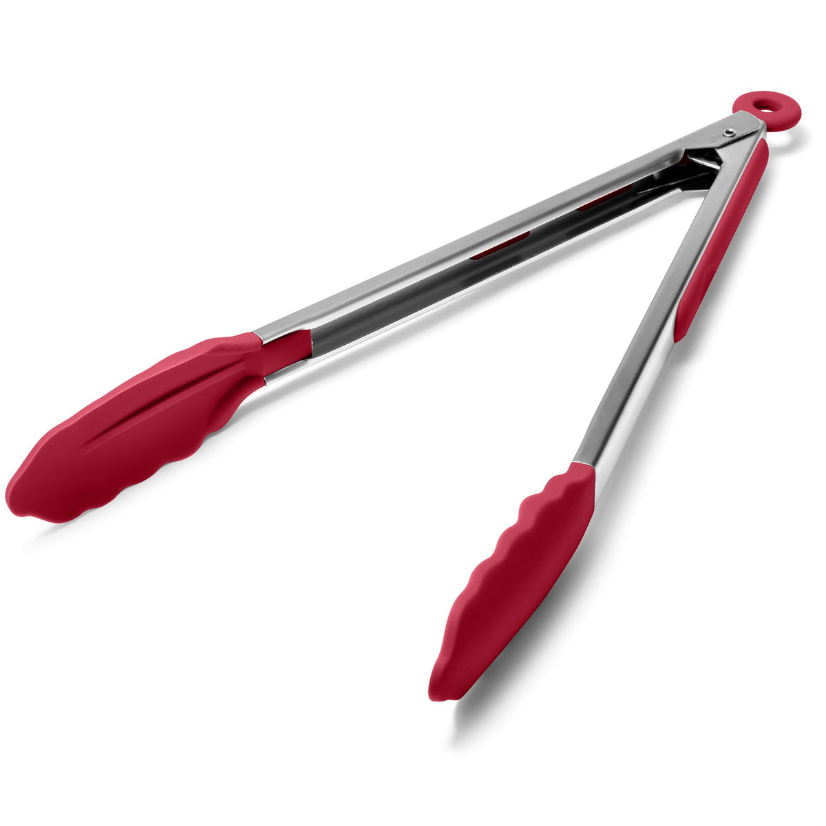 Doosu Kitchen Tongs with Silicone Tips for Cooking Serving (9+12in, Red)