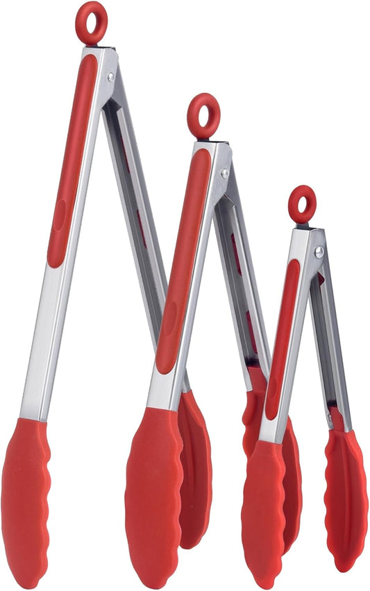 Kitchen Tongs for Cooking Locking Silicone Stainless Steel Buffet Serving Tongs, 7,9 and 12 Inch Non-stick,Heat Resistant 3 Pack