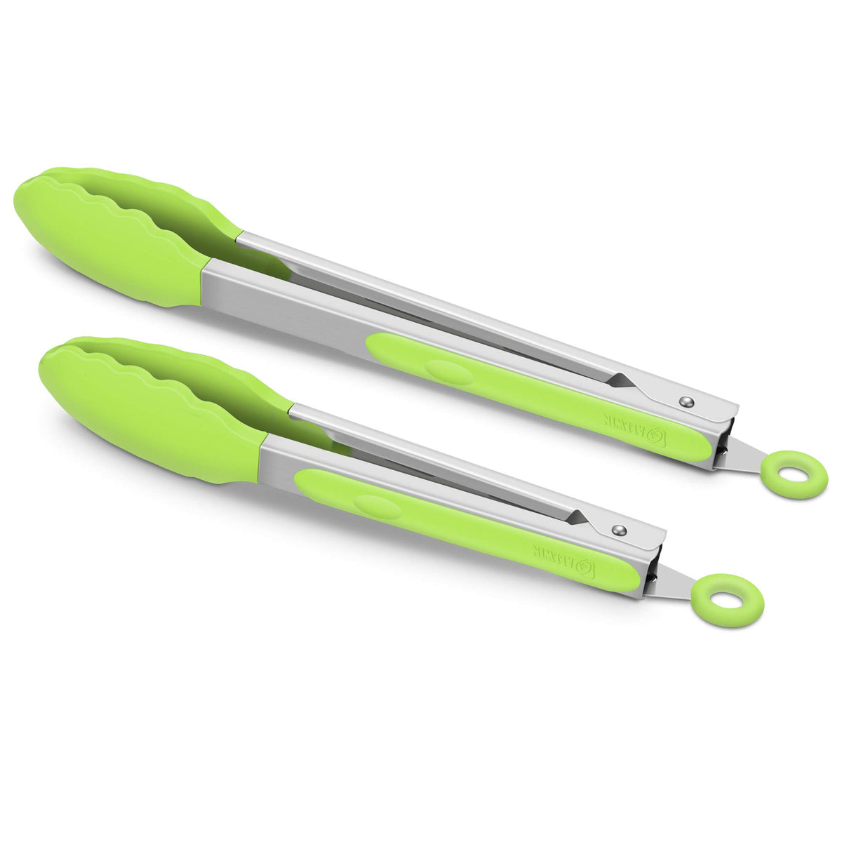 2 Pack Silicone Kitchen Tongs, 9 & 12 Inch, Stainless Steel, Red