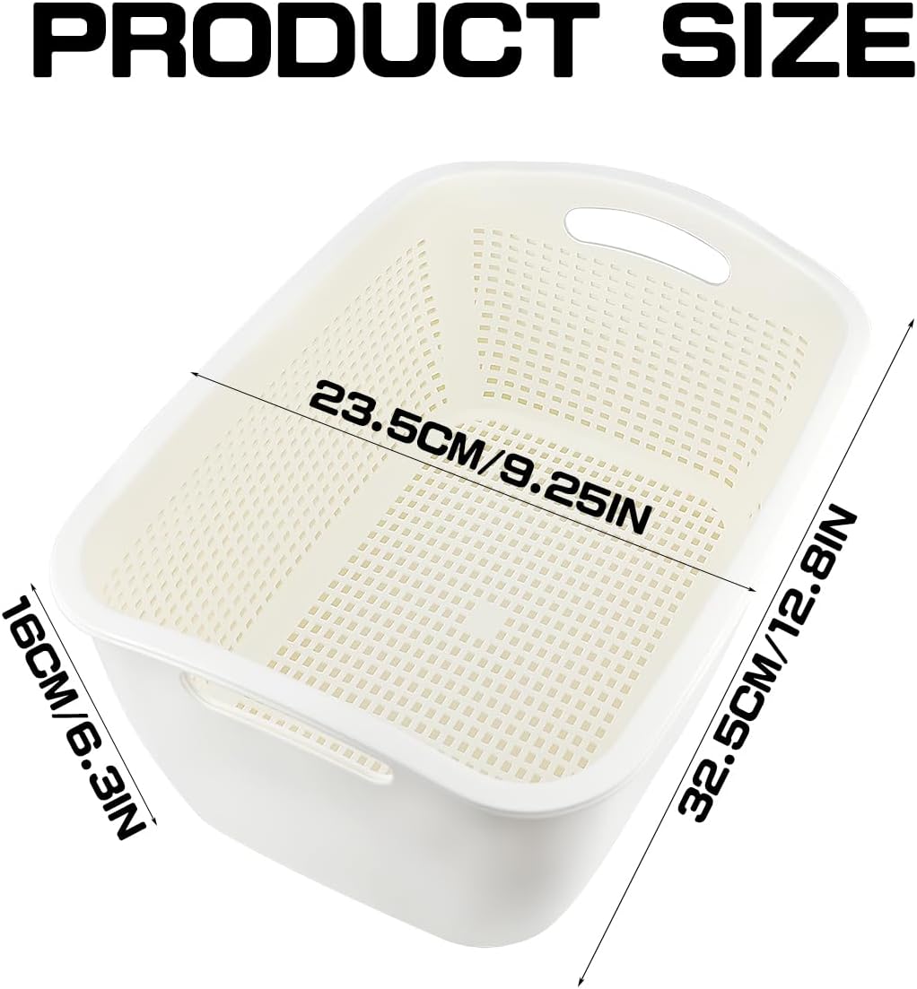 Double-layer Draining Basket Plastic Fruits Vegetable Washing Basket Food Storage Basket Multi-layer Stackable Vegetable Sinks Wash Drain Basket for Kitchen（White Large）