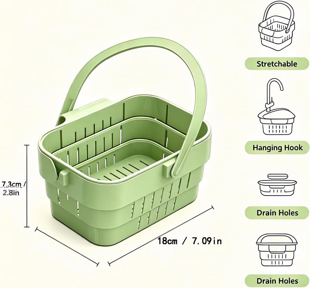 Stretchable Hanging Sink Draining Basket with Flip Lid, Space-Saving Collapsible Kitchen Storage Basket, Multi-Purpose Drain Basket for Fruits, Vegetables & Kitchen Gadgets