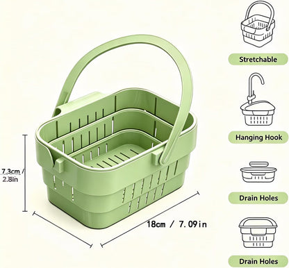 Stretchable Hanging Sink Draining Basket with Flip Lid, Space-Saving Collapsible Kitchen Storage Basket, Multi-Purpose Drain Basket for Fruits, Vegetables & Kitchen Gadgets
