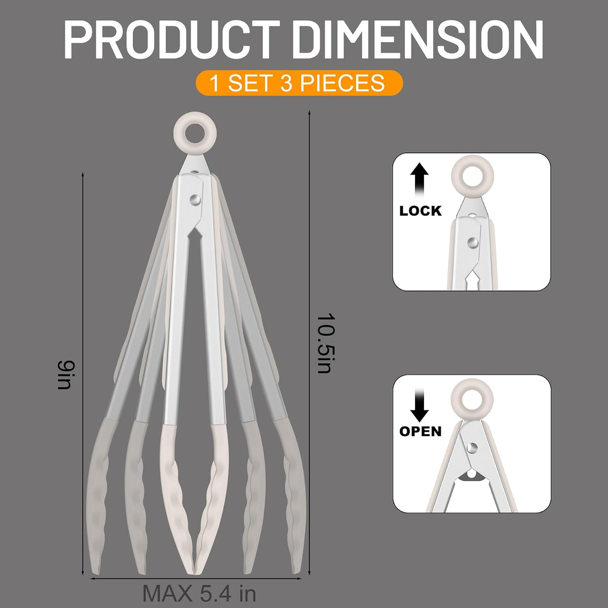 HOTEC Silicone Kitchen Tongs for Cooking, 9-Inch Serving Tongs, Set of 3
