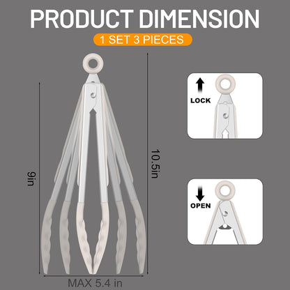 HOTEC Silicone Kitchen Tongs for Cooking, 9-Inch Serving Tongs, Set of 3