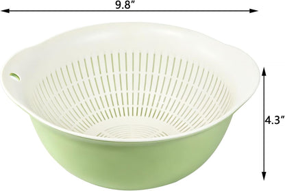 Colander Bowl Set of 2, Nesting Large Capacity Plastic Food Strainer for Pasta, Vegetables and Fruits Washing Draining Basket, Space Saving, BPA Free(Green)