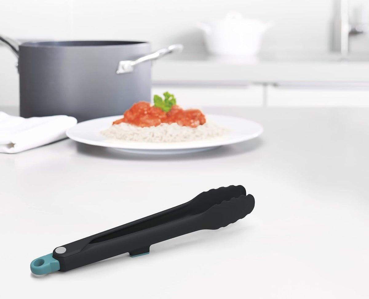 Joseph Joseph Duo Lockable Tongs Hygienic with Integrated Tool Rest & Non-Slip Feet, Suitable for Non-Stick Cookware, Heat-Resistant, BPA Free