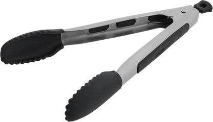 Farberware Pro 9 Inch Silicone Head Locking Kitchen Tongs for Cooking - Ergonomic Grip, Scalloped Tips, Heat Safe to 450F - Dishwasher Safe Cooking Tongs for Grilling, Serving, and Everyday Use