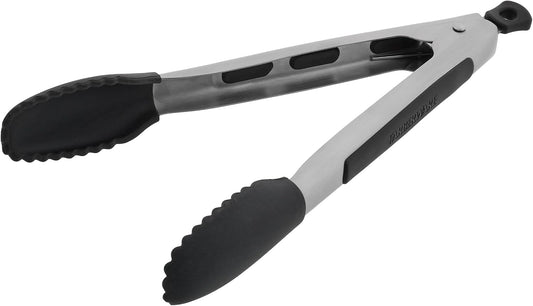 Farberware Pro 9 Inch Silicone Head Locking Kitchen Tongs for Cooking - Ergonomic Grip, Scalloped Tips, Heat Safe to 450F - Dishwasher Safe Cooking Tongs for Grilling, Serving, and Everyday Use
