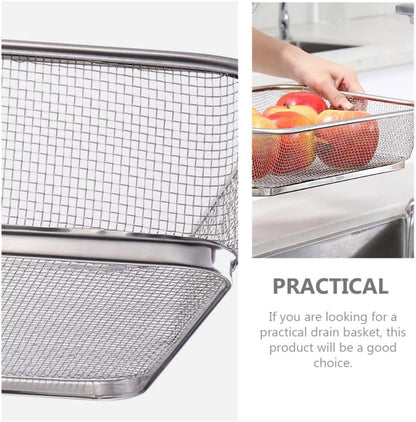 Cabilock Stainless Steel Drain Basket 13.38 X 9.84 X 3.14 in Vegetable Washing Basket for Fruits and Vegetables Kitchen Sink Colander for Rinsing and Draining 1 pack