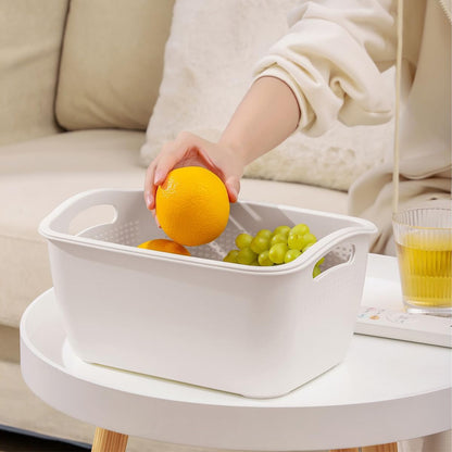 Double-layer Draining Basket Plastic Fruits Vegetable Washing Basket Food Storage Basket Multi-layer Stackable Vegetable Sinks Wash Drain Basket for Kitchen（White Large）