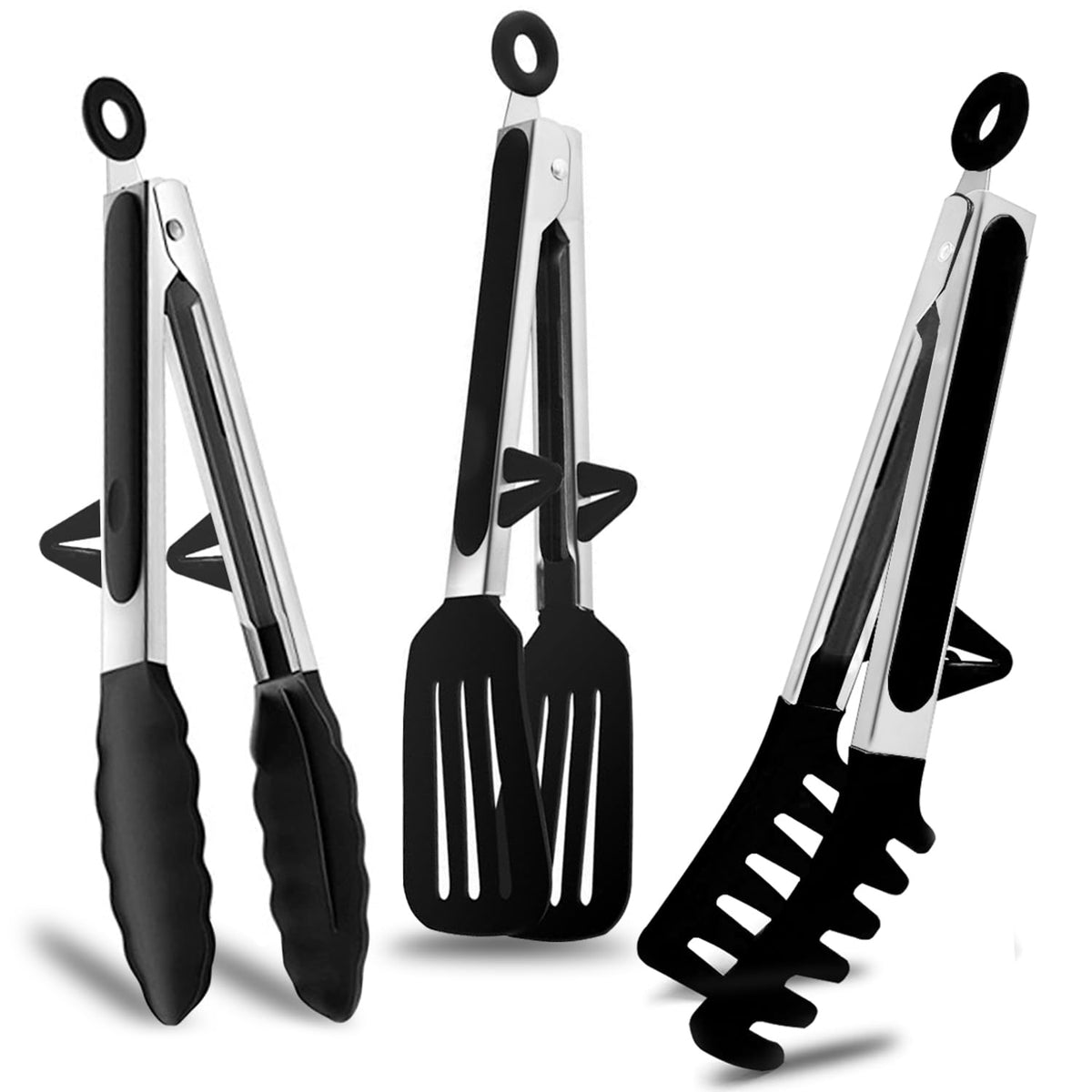 9" Kitchen Tongs for cooking with Silicone Tips, 3Pcs Serving Tongs, Blue