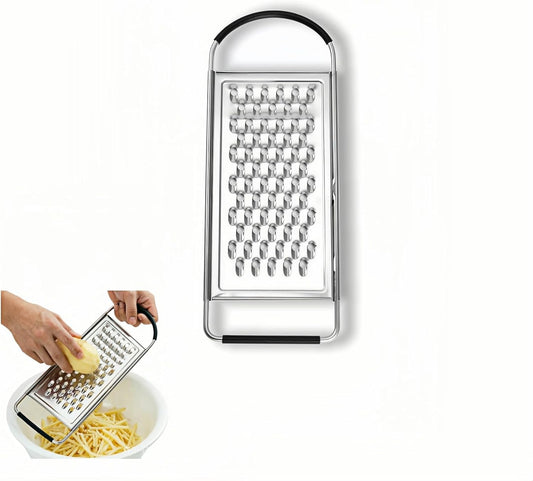 Flat Handheld Stainless Steel Cheese Grater, Non-Slip Ergonomic Handle Food Shredder, Multi Purpose Kitchen Slicer for Potato Vegetable Butter Chocolate Nuts, 1 Pack