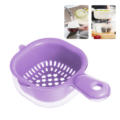 Small Fruit Colander,Fruit Rinser Strainer Container Dual-Layer Vegetable Cutting And Draining Basket,Watermelon Bowl With Strainer For Mini Berry And Tomato Grape Washer (White)