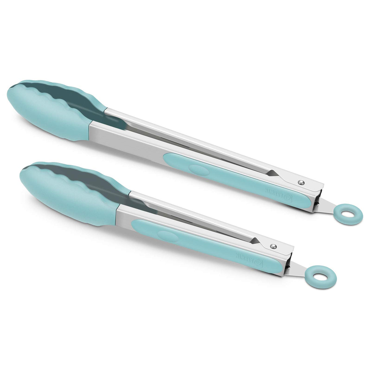 2 Pack Silicone Kitchen Tongs, 9 & 12 Inch, Stainless Steel, Red