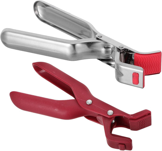 2pcs Anti Scald Bowl Tongs Stainless Steel Silicone Grips