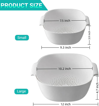 Sylfaen 2 in 1 Colander for Kitchen, Large Capacity Colander with Mixing Bowl, BPA Free Plastic Food Strainer for Vegetables Fruit Rice and Pasta Washing Draining Basket (2 Sets)