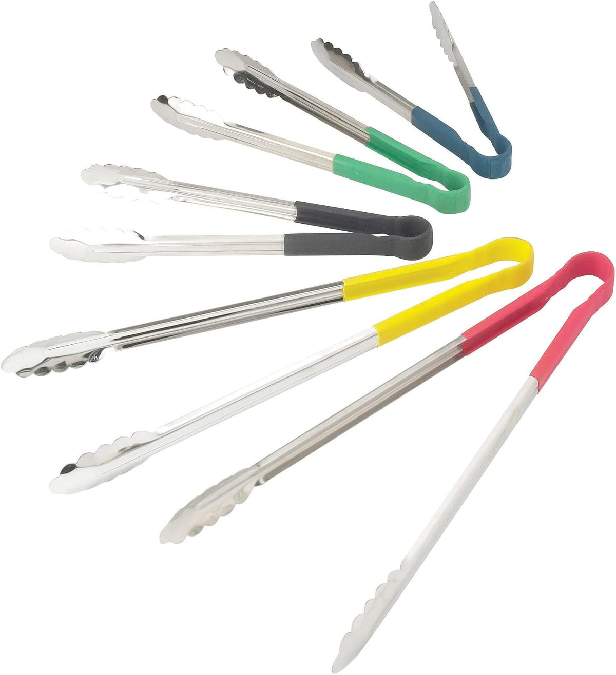 Winco 12" Green Stainless Steel Serving Tongs with Non-Slip Grip