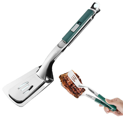 Anti-Scald Extended Handle Spatula Tongs 11.6 Inch Multifunctional Stainless Steel Cooking Tongs Food Shovel Clamp for Flipping Steak Fish Bread Hamburger BBQ Frying Pancake Pies Pizza