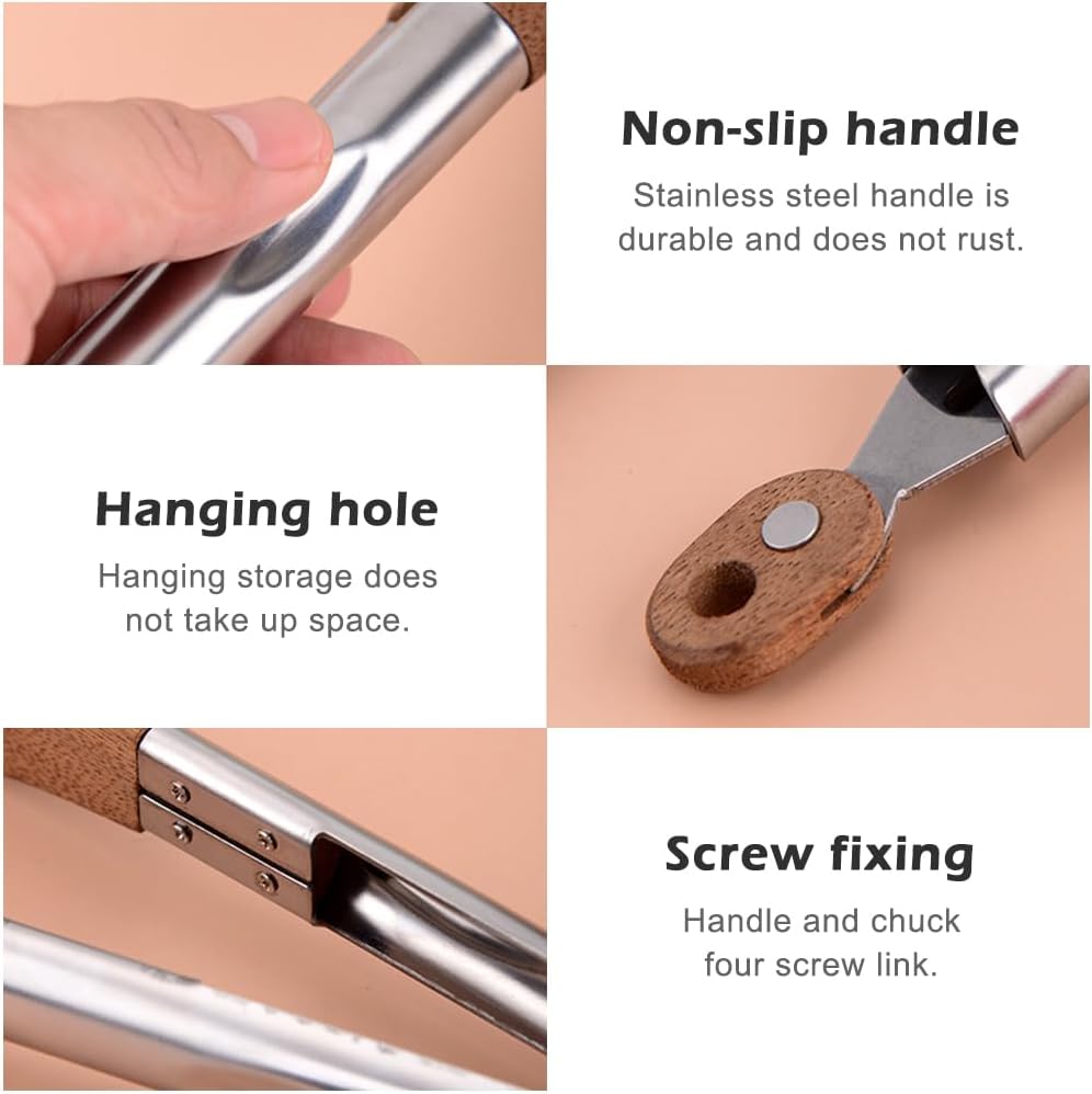 Wooden Tongs - Premium Food Wood Serving Tongs with Non-Slip Grip, Heat Resistant Kitchen Tools Ideal for BBQ, Salad, Toaster, Bread, Pickles and Flipping Burgers(Silver+Brown)