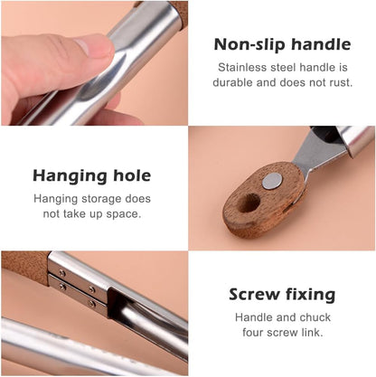 Wooden Tongs - Premium Food Wood Serving Tongs with Non-Slip Grip, Heat Resistant Kitchen Tools Ideal for BBQ, Salad, Toaster, Bread, Pickles and Flipping Burgers(Silver+Brown)