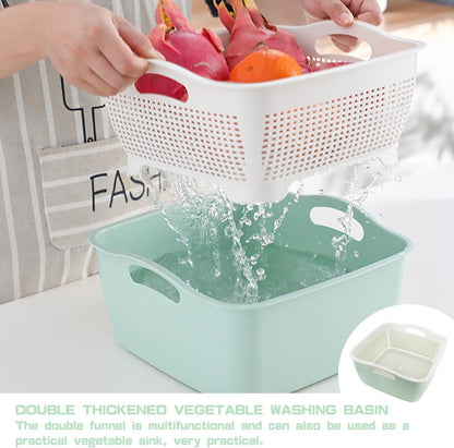 Double Layer Draining Basket,Plastic Fruit Vegetable Wash Rack Cyan