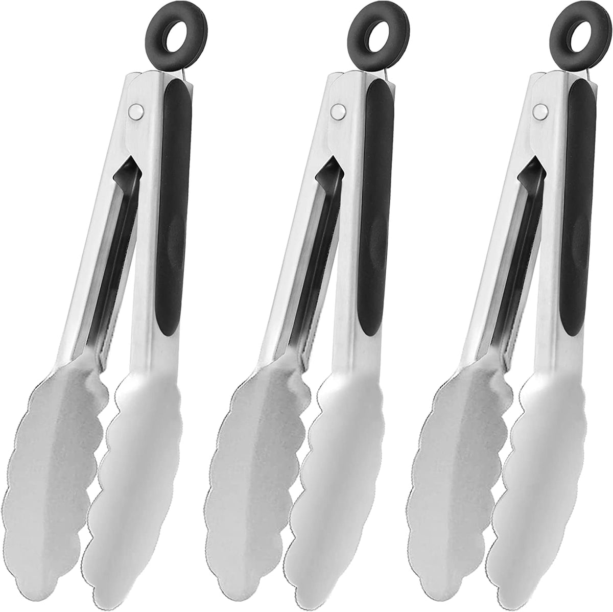 HINMAY Mini Tongs with Silicone Tips 7-Inch Serving Tongs, Set of 3 (Red Blue Green)