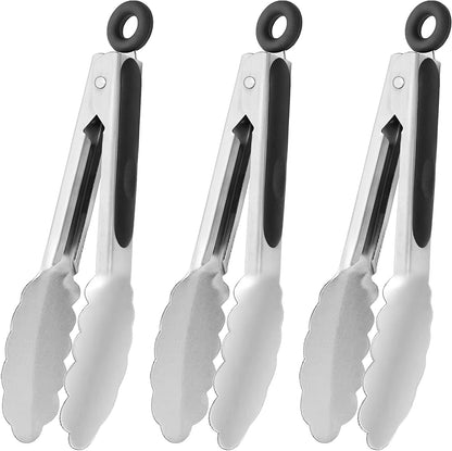 HINMAY Mini Tongs with Silicone Tips 7-Inch Serving Tongs, Set of 3 (Red Blue Green)