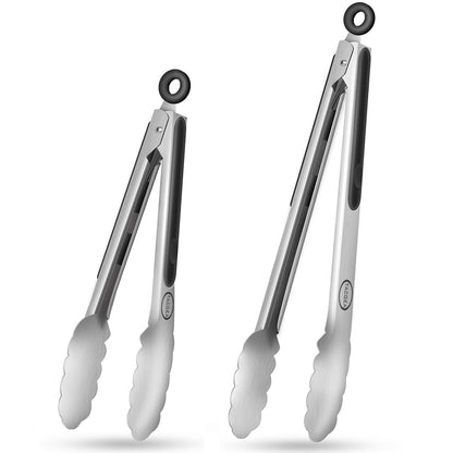 TACGEA Stainless Steel Kitchen Tongs, Silicone Non-slip Grip, Locking Grilling Food Tongs Set of 3-7inch, 9inch and 12inch