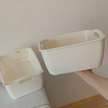 Double-Layer Plastic Fruits & Vegetable Washing Basket - Multi-Layer Stackable Sink Wash & Drain Basket for Kitchen (White Small)